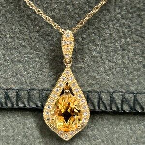 Vintage Citrine and White Sapphire 14K Gold Vermeil Pendant / Earrings Set NWT